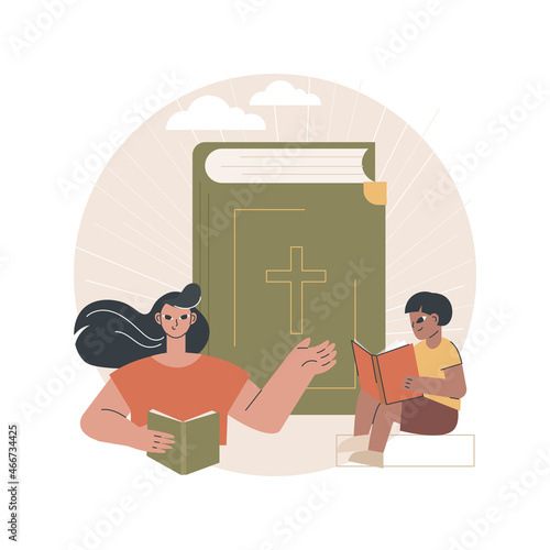 Holy bible abstract concept vector illustration. Bible translation, christianity sacred book, word of God, religious media, public reading, holy scriptures for children abstract metaphor.