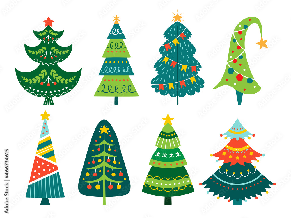 Christmas tree xmas pine vector cartoon set