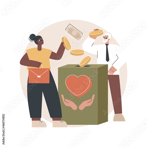 Donation abstract concept vector illustration. Donation fund, charitable giving, nonprofit service, gift in kind, tax deductible money donating, charity organization support abstract metaphor.