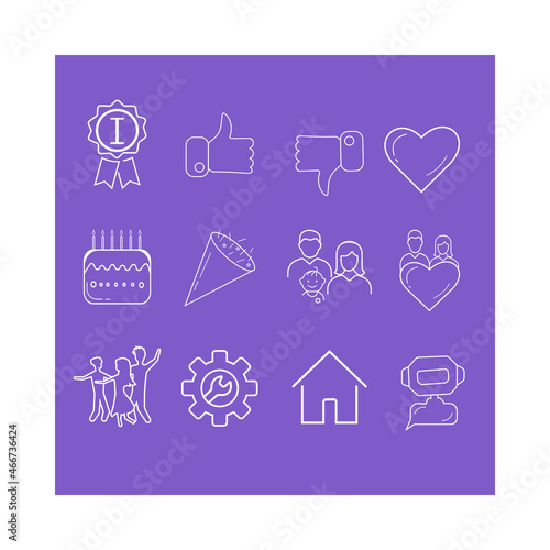 simple icons, holidays, seed, settings, chat bot, heart, love, friends, home, achievements
