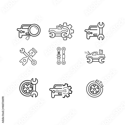Auto repair. illustration. car service icons set, car parts set