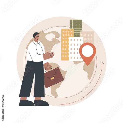 Occupational migration abstract concept vector illustration. Application form, work and travel, crowd of refugees, child migrant workers, foreign citizens, people arriving abstract metaphor.