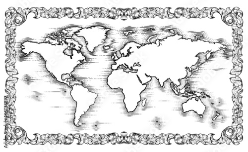 World Map Drawing Old Woodc...