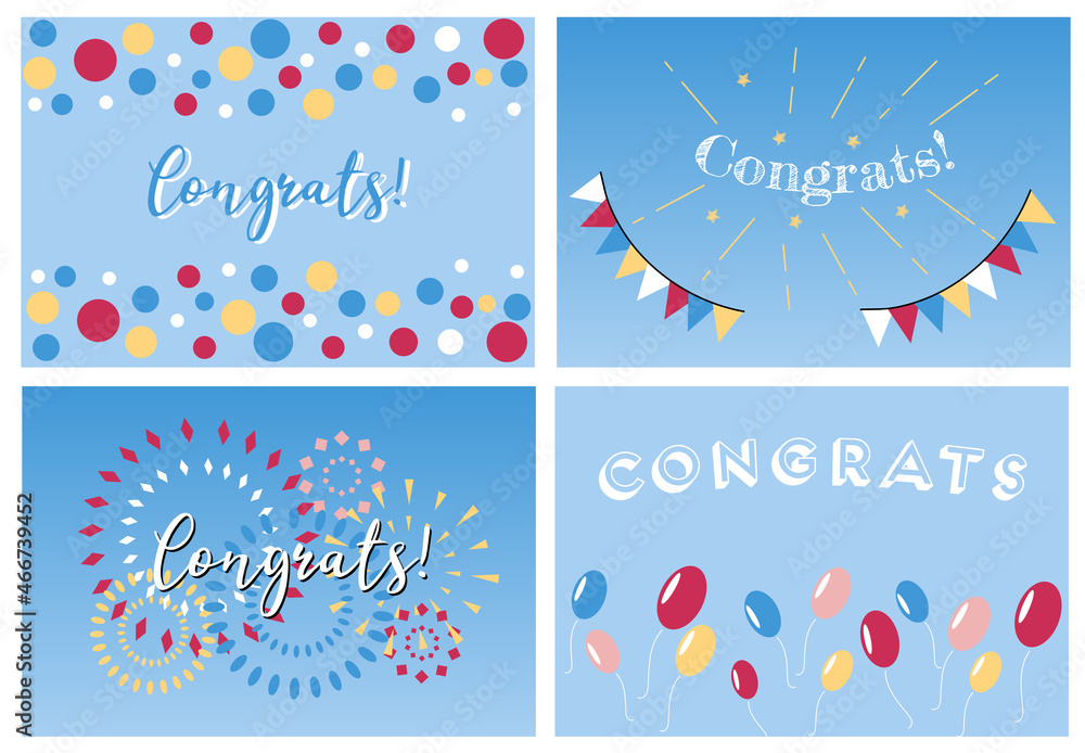 Congrats card with color confetti, congratulation lettering banners vector set. Congrats card with color confetti, congratulation lettering banners vector set.
