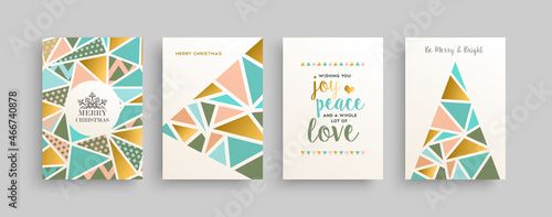 Merry Christmas gold pastel pine tree card set