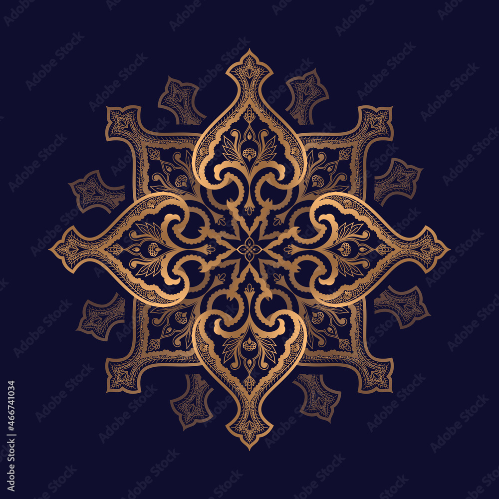 Damask luxury mandala vector. Arabesque golden royal pattern. Arabic vintage design for Christmas ornaments, New Year snowflake decoration, beauty spa salon, holiday card, wedding invitation.