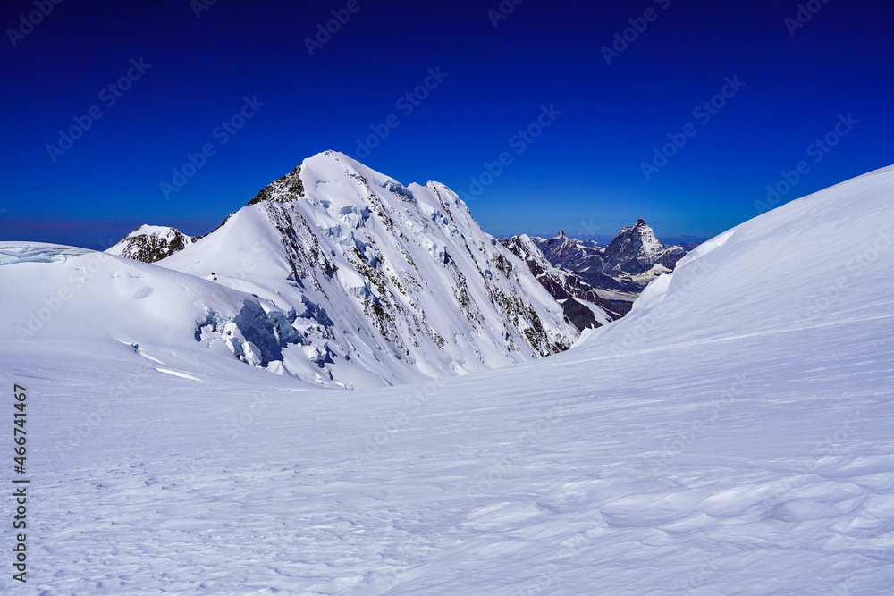 snow covered mountains, Lyskamm Peak, Monte Rosa Mountains, Alps Mountains, Italy 