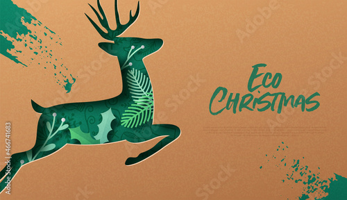 Eco christmas green paper cut deer template