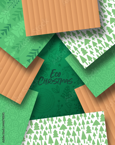 Green christmas recycle wrapping paper tree card
