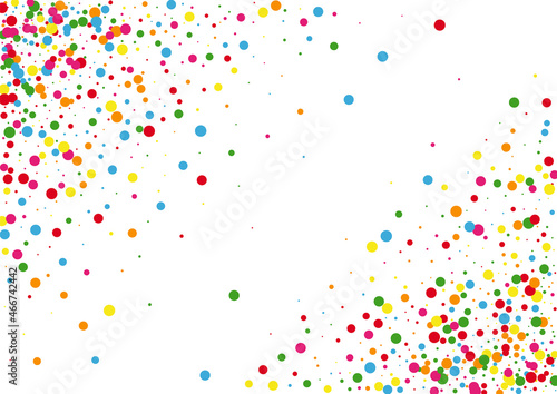 Multicolored Dot Banner Illustration. Confetti Sale Background. Blue Falling Round. Red Carnaval Circle Texture.
