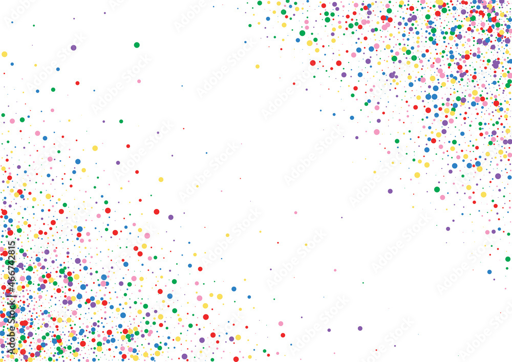 Multicolored Round Festival Background. Circle Explosion Texture. Yellow Festive Dot. Blue Rainbow Confetti Illustration.