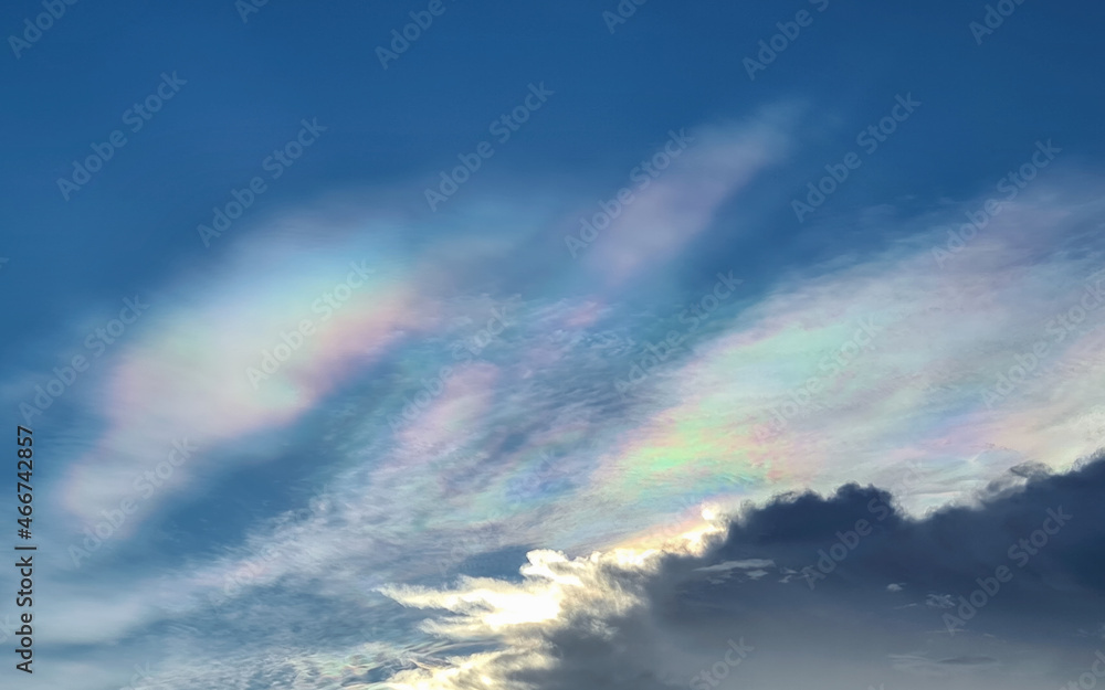 Natural phenomenon of rainbow cloud or iridescent cloud