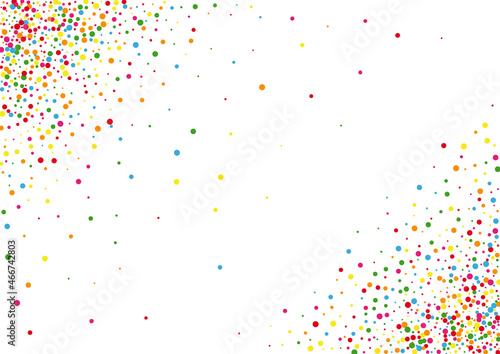 Multicolored Dot Burst Background. Confetti Random Texture. Yellow Festive Circle. Red Design Round Illustration.