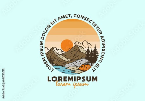 Wallpaper Mural Line art illustration drawing of mountain lake camping Torontodigital.ca