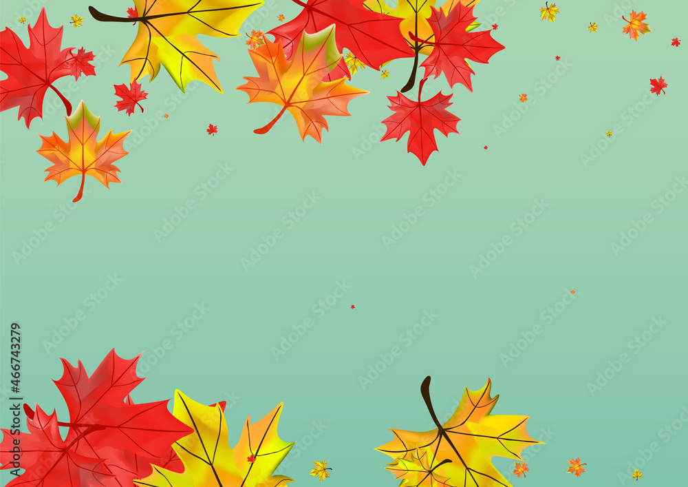 Autumnal Leaf Background Green Vector. Plant Design Illustration. Yellow Seasonal Foliage. Paper Leaves Template.
