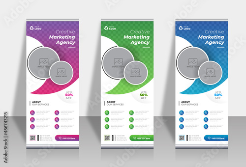 Orange Business Roll Up Banner. Abstract Roll up background for Presentation. Vertical roll up, x-stand, exhibition display, Retractable banner stand or flag design layout for conference, forum