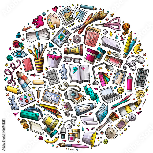 Set of Designer cartoon doodle objects, symbols and items