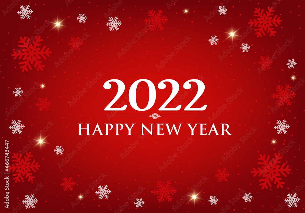  Happy new year 2022 card  White numbers banner and festive red christmas background. 