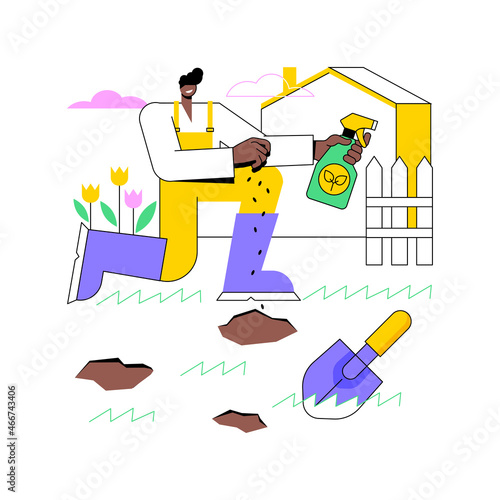 Lawn repair abstract concept vector illustration. Renovation service, remove thatch and moss, weed-free lawn, soil compaction, root zone, grass seed, turf maintenance, backyard abstract metaphor.