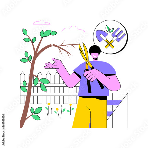 Cutting trees and shrubs abstract concept vector illustration. Gardening services, landscape maintenance, pruning, remove diseased, dead and broken branches, shape trees abstract metaphor.