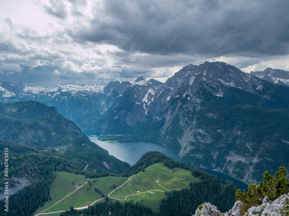 View of the Koenigssee in the Berchtesgaden Alps during a storm