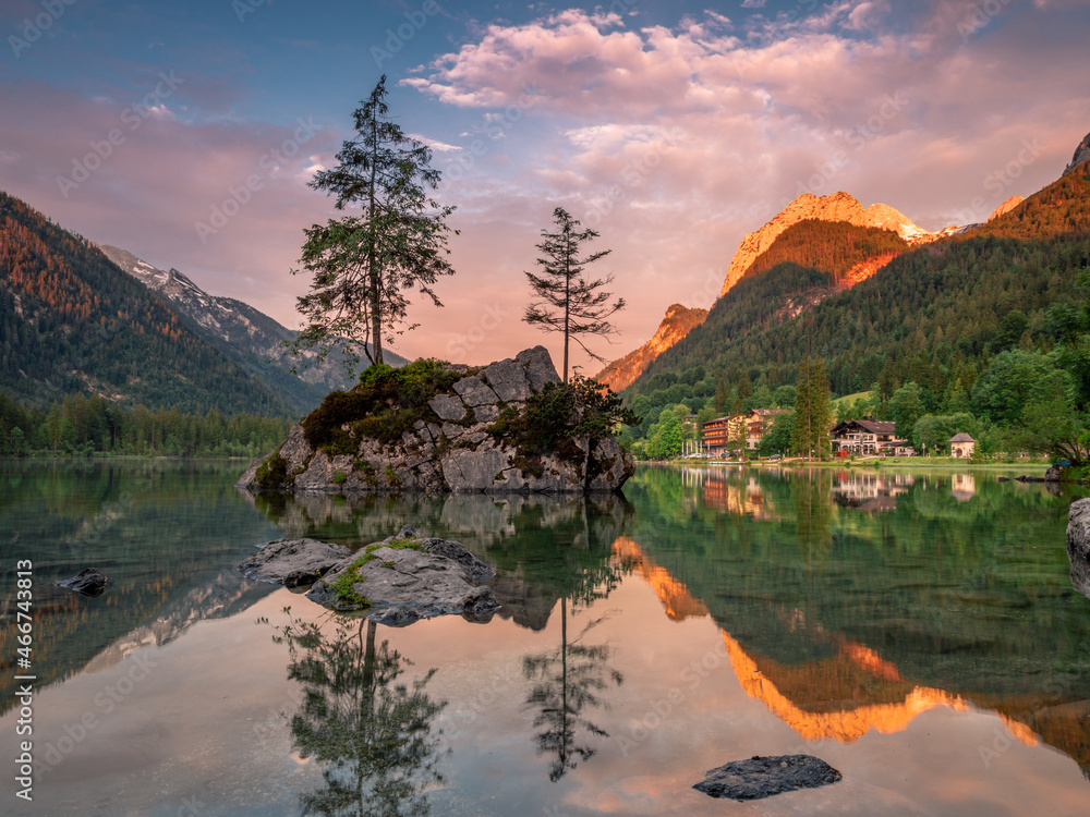 View of the Hintersee in the Berchtesgaden Alps