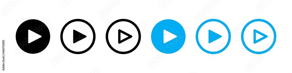 Play button icons collection. Play button. Music video start sign. Stock vector Play button icons collection. Play button. Music video start sign. Stock vector