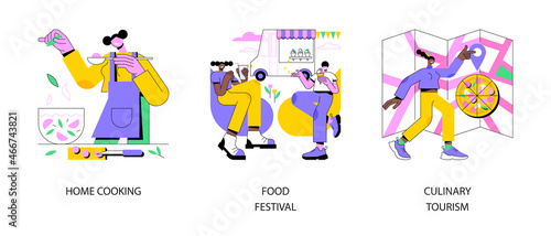 Traditional meal abstract concept vector illustration set. Home cooking, food festival, culinary tourism, food recipes, eating habit, world cuisine, gastronomy event, restaurant abstract metaphor.