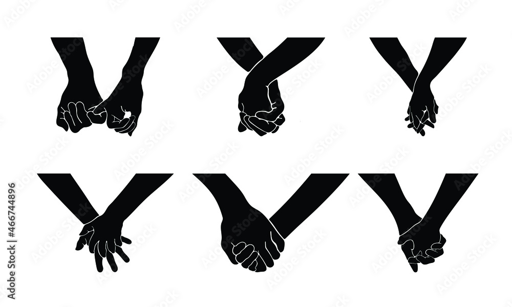 Obraz premium set of hands of a couple are holding each other, meaning the togetherness and affection. a silhouette illustration of hand relationship in a simple drawing.