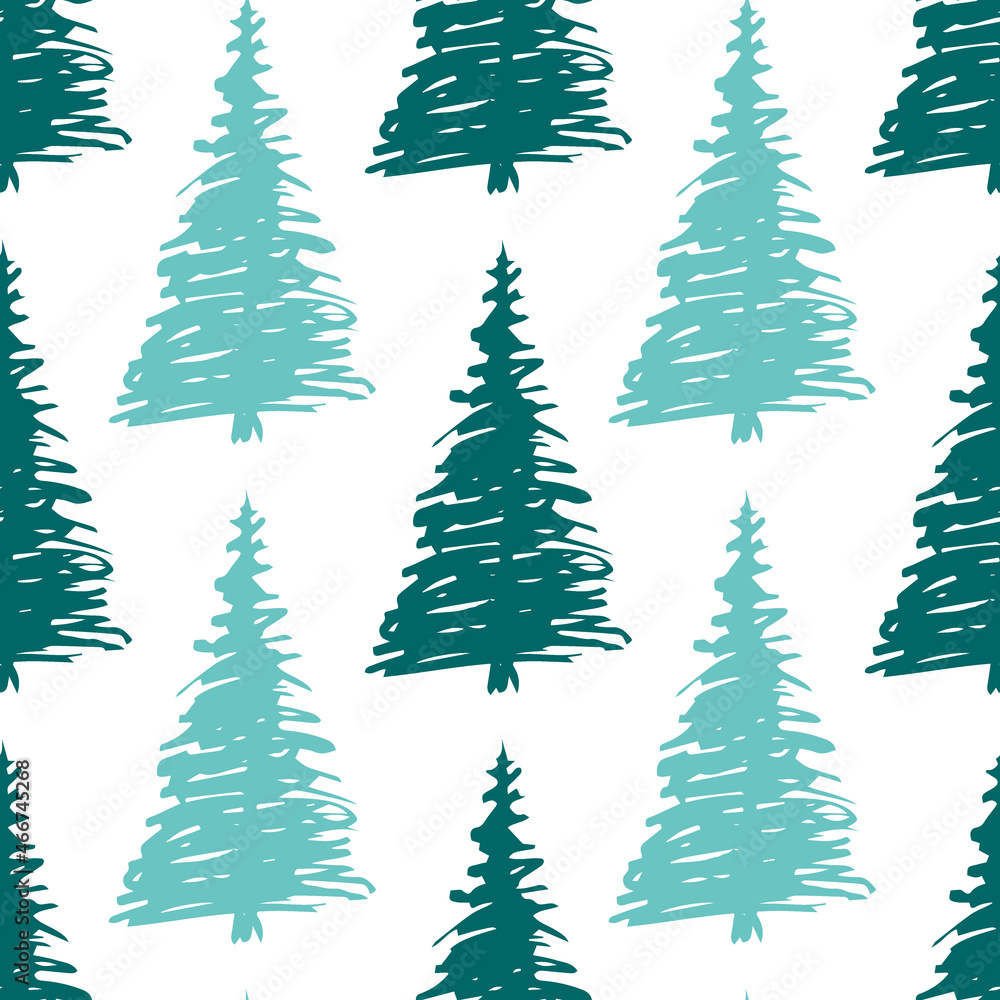 Obraz premium Christmas trees pattern for wrapping paper design in grunge style.
