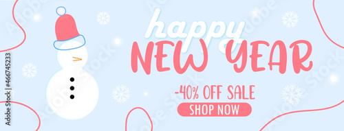 banner 40% off, happy new year, merry christmas, discount 40%, new 2022 year, 2022, holiday, snowman