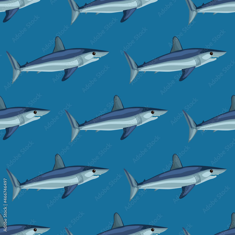 Seamless pattern shark Mako on blue background. Animal templates for fabric. Seamless pattern shark Mako on blue background. Animal templates for fabric.