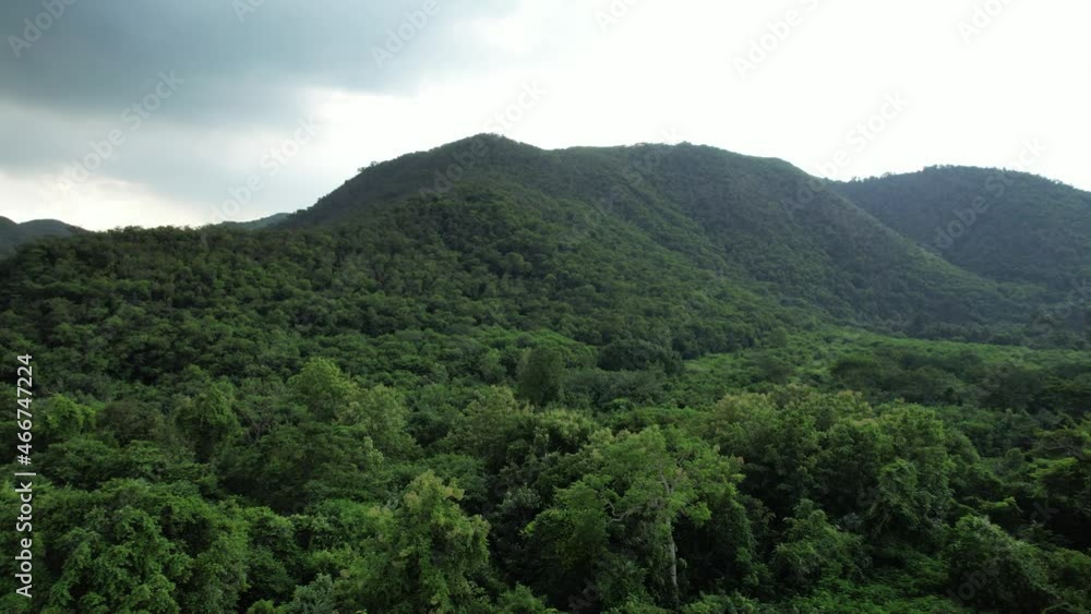 View from Drone at mountain and waterfall in the rainy day,After the big strom