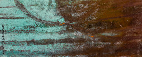 Photos copper plate covered with a blue patina
