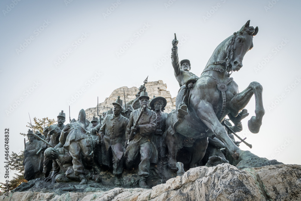 Bronze monument for the battle of Castelfidardo a small town in the Marche region of Italy. Between the Sardinian army against the Papal States for the unification of Italy Bronze monument for the battle of Castelfidardo a small town in the Marche region of Italy. Between the Sardinian army against the Papal States for the unification of Italy