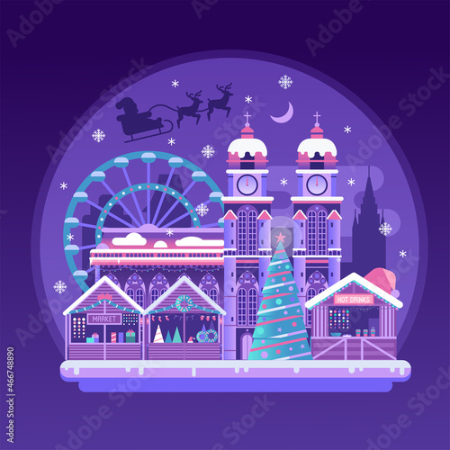 Christmas Market Square with Stalls and Cathedral