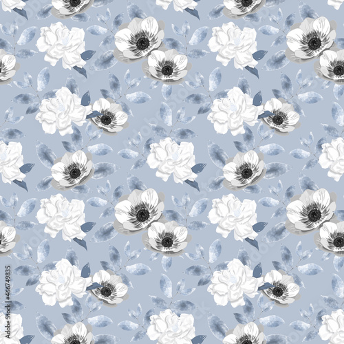 White Flowers Blue pattern