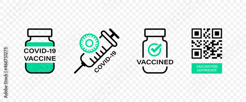 Coronavirus vaccine icons set. Vaccination logo symbols concept in linear style. Vector illustration EPS 10