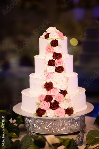 white wedding cake with flowers