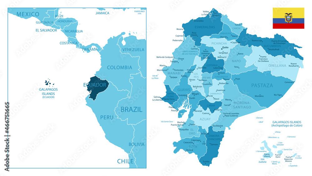 Ecuador - highly detailed blue map.