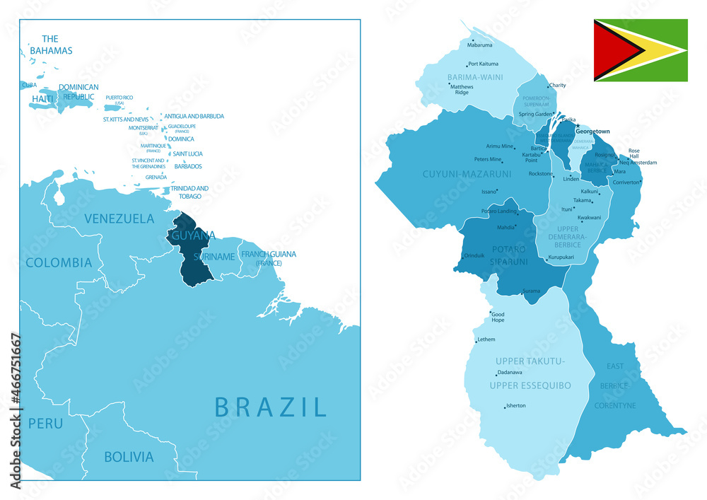 Fototapeta premium Guyana - highly detailed blue map.