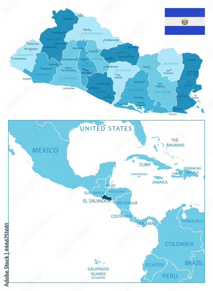 Fototapeta premium El Salvador - highly detailed blue map.