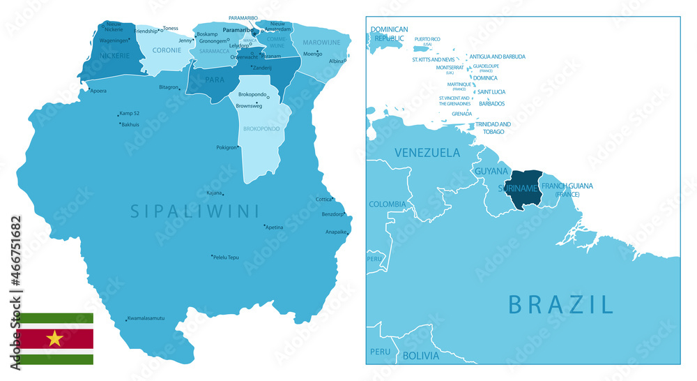 Obraz premium Suriname - highly detailed blue map.
