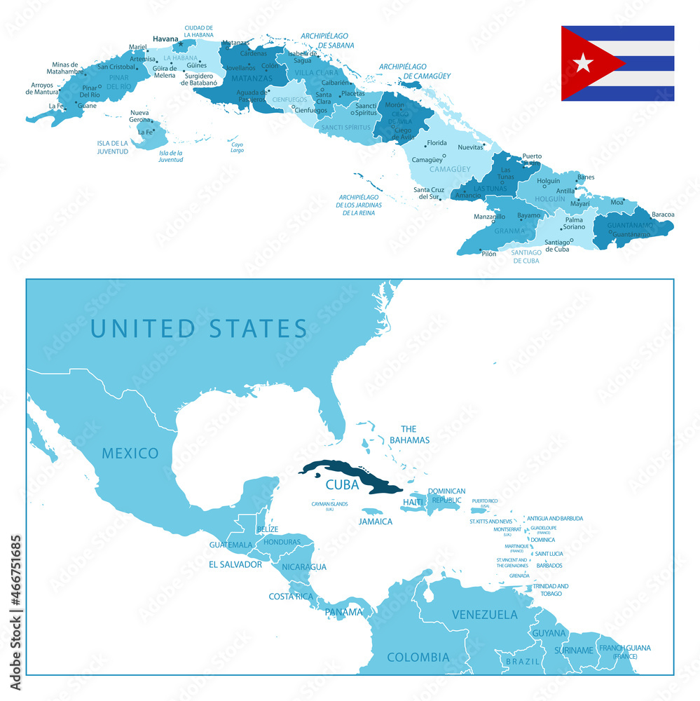 Cuba - highly detailed blue map.