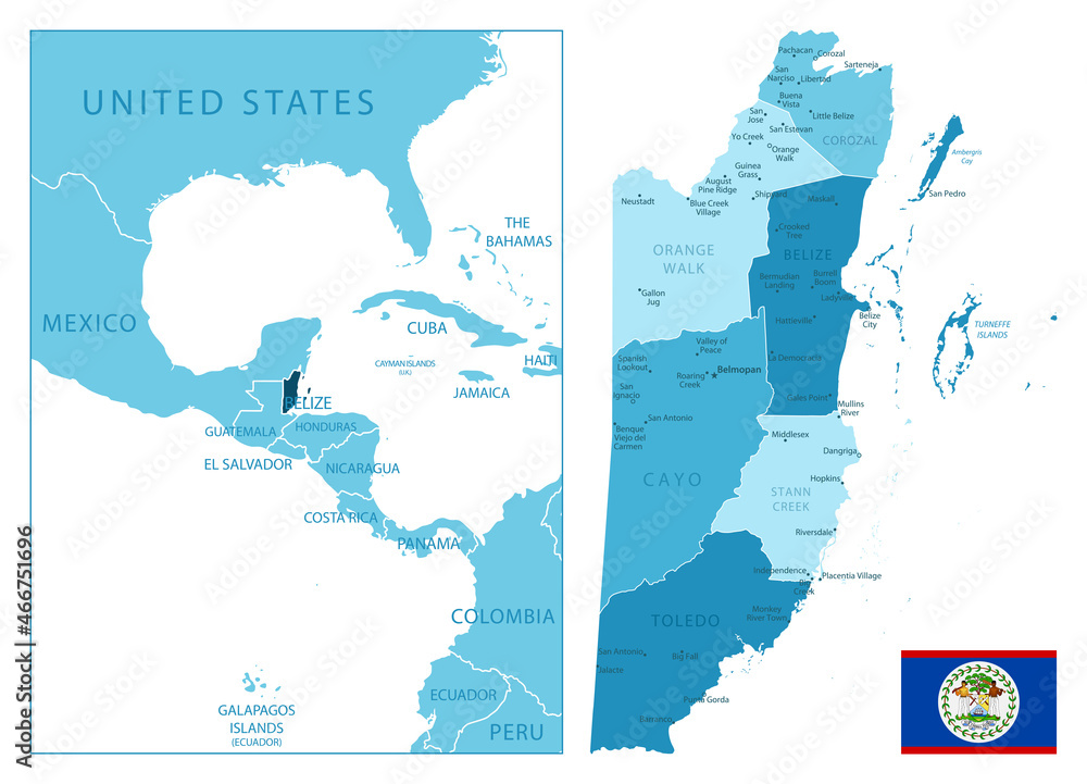 Fototapeta premium Belize - highly detailed blue map.