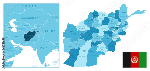 Afghanistan - highly detailed blue map.
