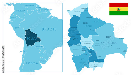 Bolivia - highly detailed blue map.