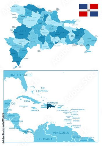 Dominican Republic - highly detailed blue map.