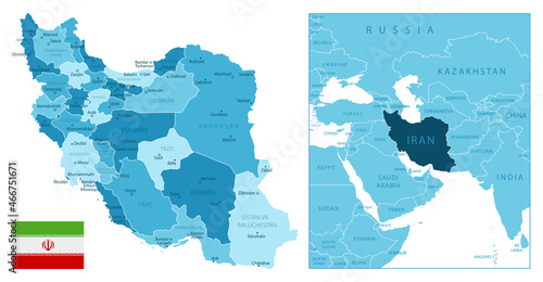 Iran - highly detailed blue map.