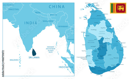 Sri Lanka - highly detailed blue map.
